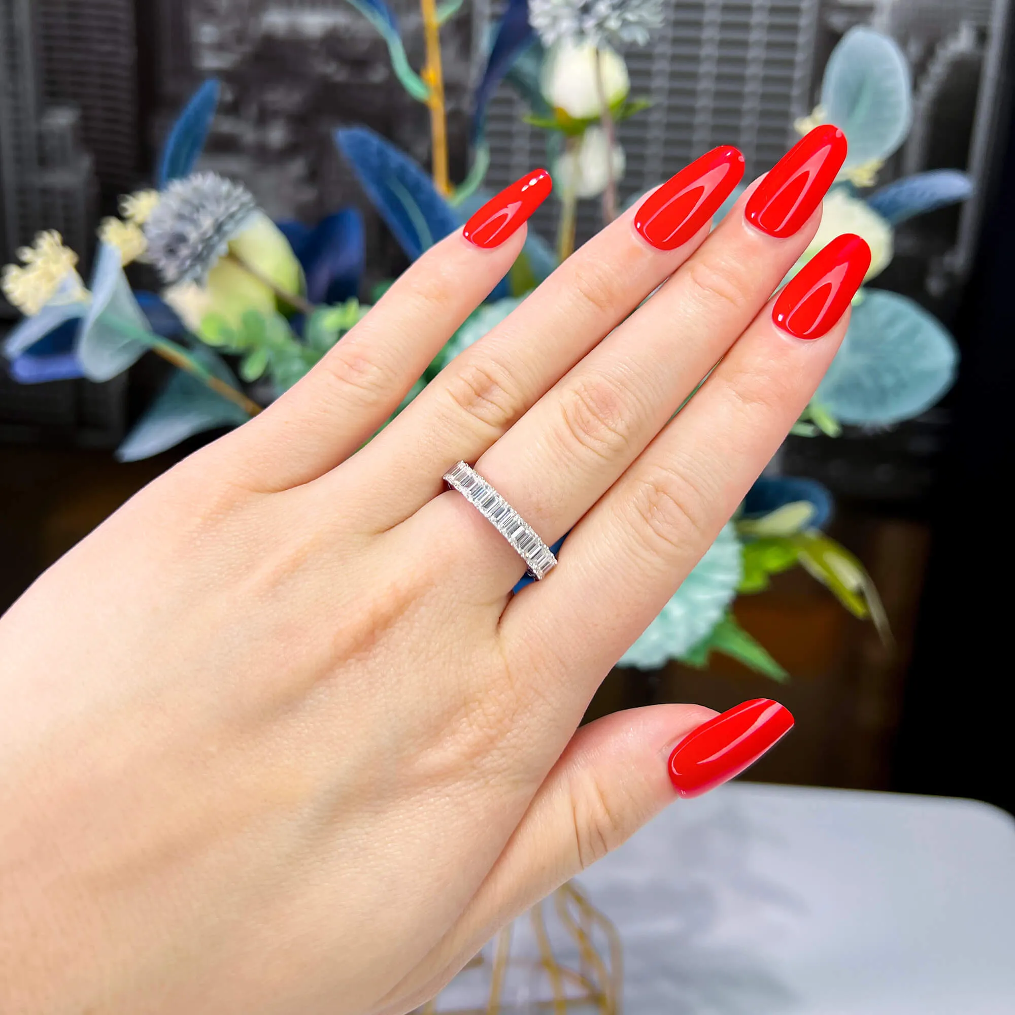 White Diamond & Ruby Eternity Band Ring, 3.78 Ct. (6.46 Ct. TW), Emerald Shape,Eternity Rings