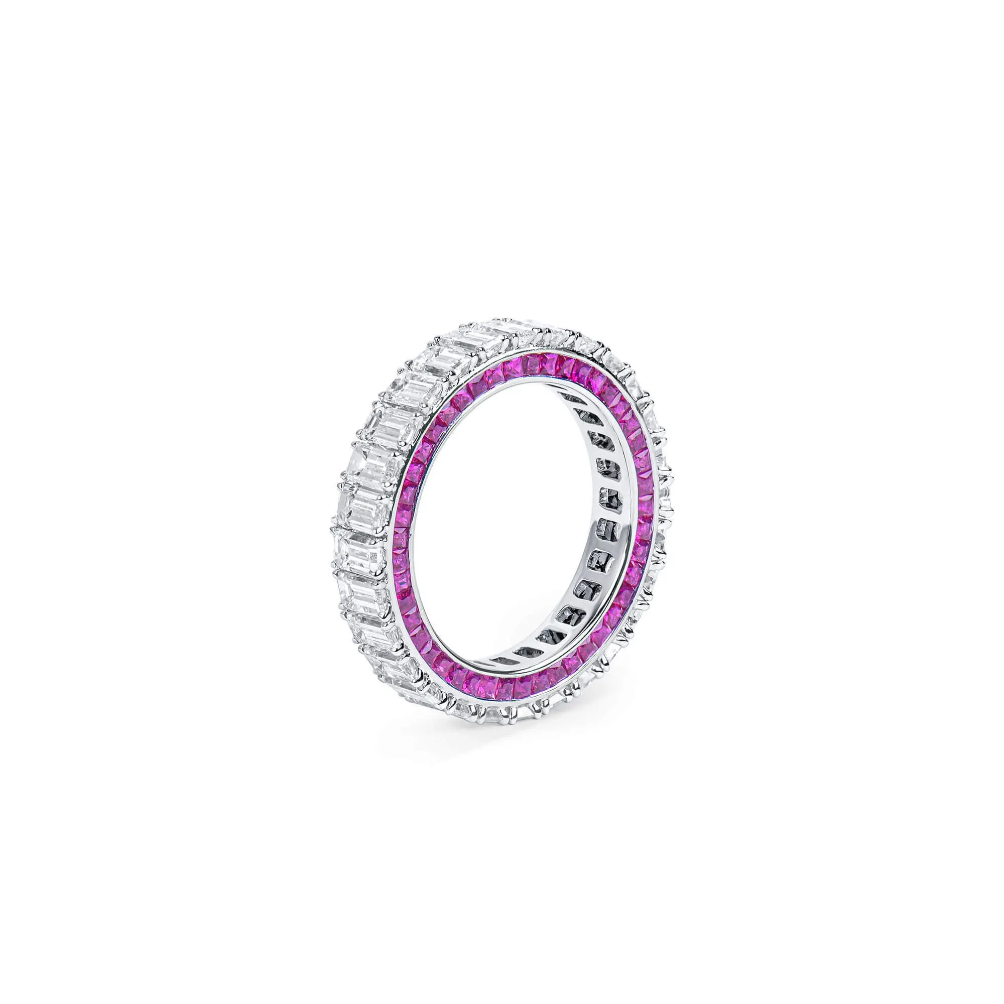 White Diamond & Ruby Eternity Band Ring, 3.78 Ct. (6.46 Ct. TW), Emerald Shape,Eternity Rings