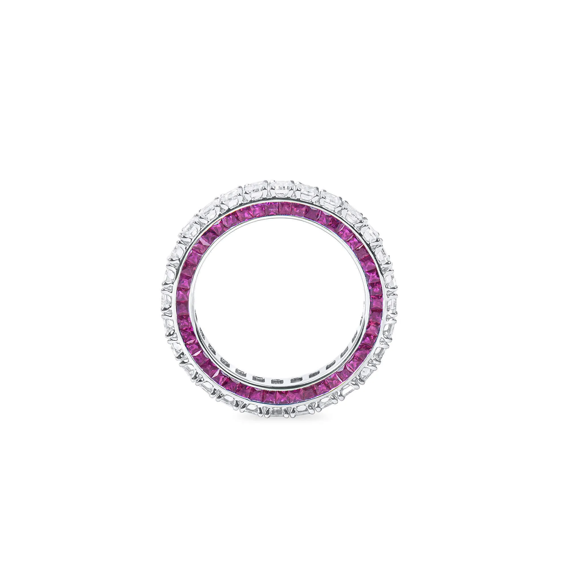 White Diamond & Ruby Eternity Band Ring, 3.78 Ct. (6.46 Ct. TW), Emerald Shape,Eternity Rings
