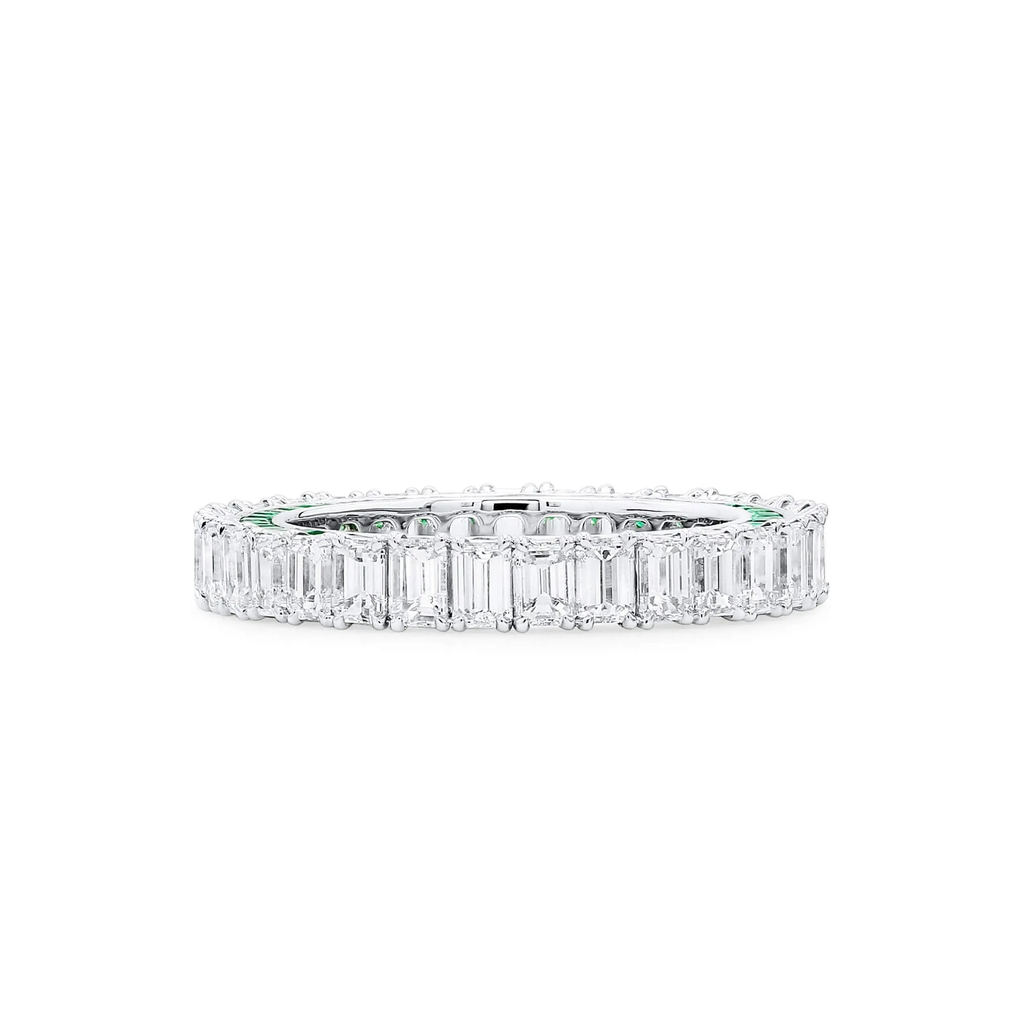White Diamond and Emerald Eternity Band Ring, 3.12 Ct. (5.66 Ct. TW), Baguette shape,Eternity Rings