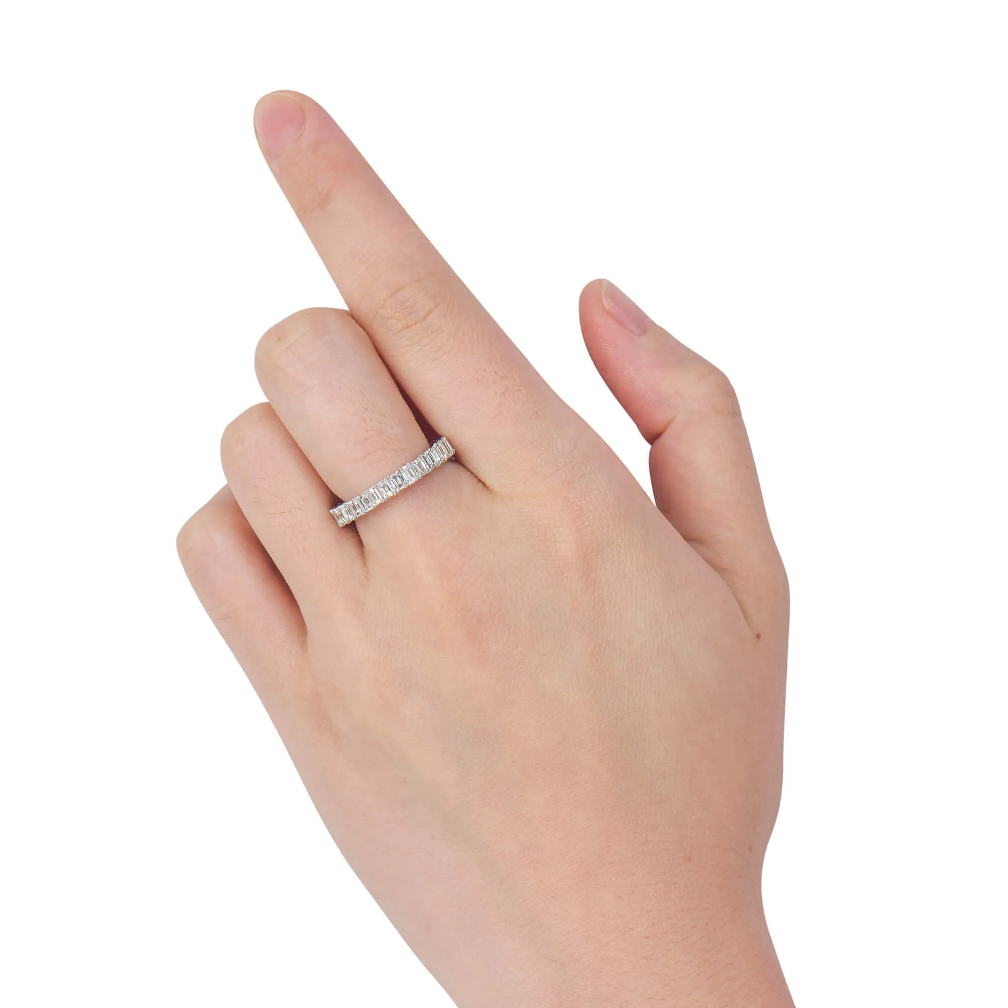 White Diamond and Emerald Eternity Band Ring, 3.12 Ct. (5.66 Ct. TW), Baguette shape,Eternity Rings