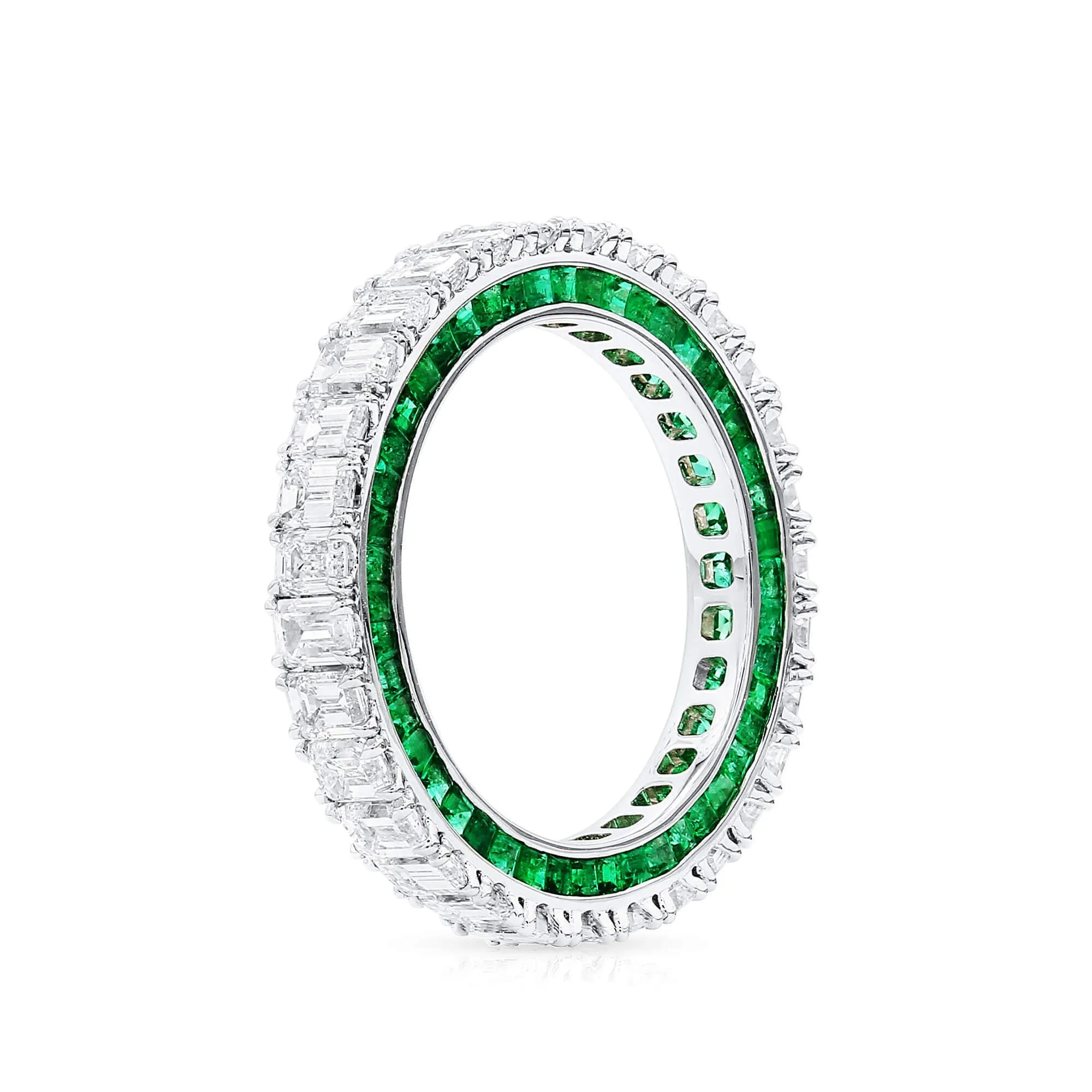 White Diamond and Emerald Eternity Band Ring, 3.12 Ct. (5.66 Ct. TW), Baguette shape,Eternity Rings