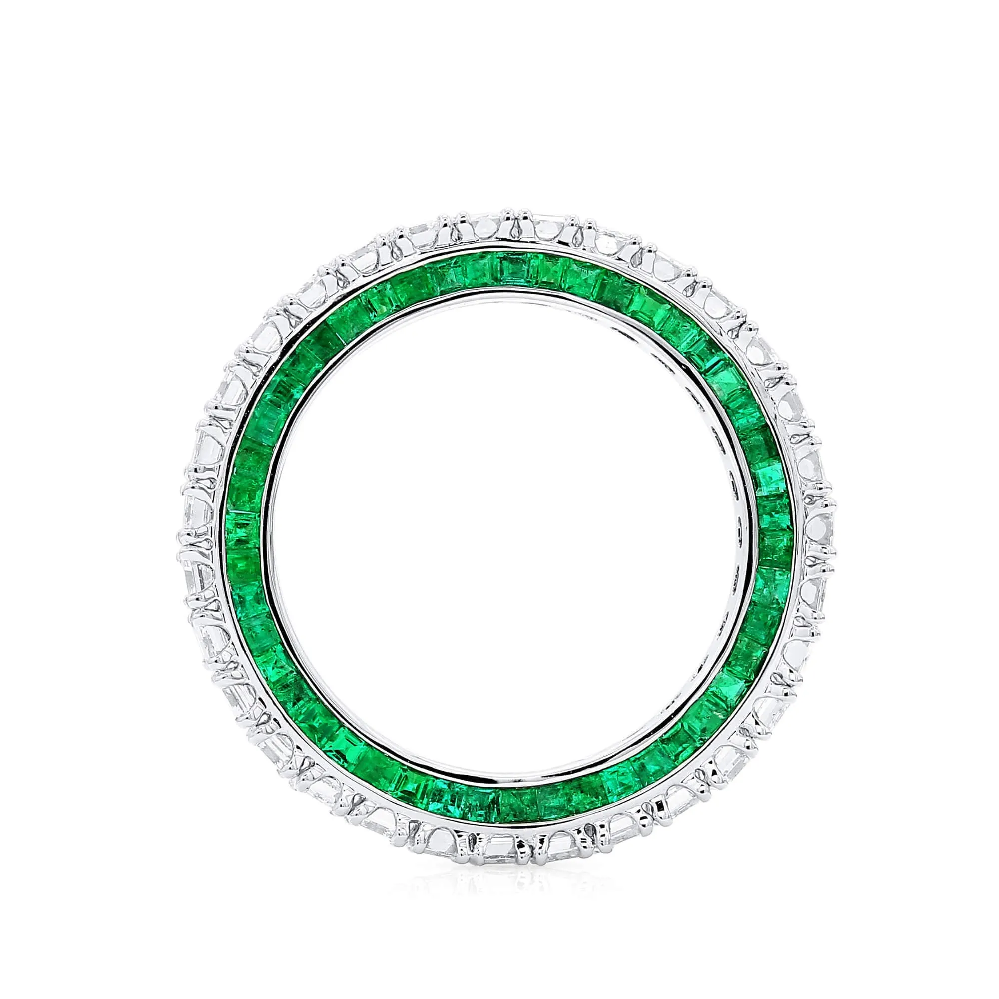 White Diamond and Emerald Eternity Band Ring, 3.12 Ct. (5.66 Ct. TW), Baguette shape,Eternity Rings