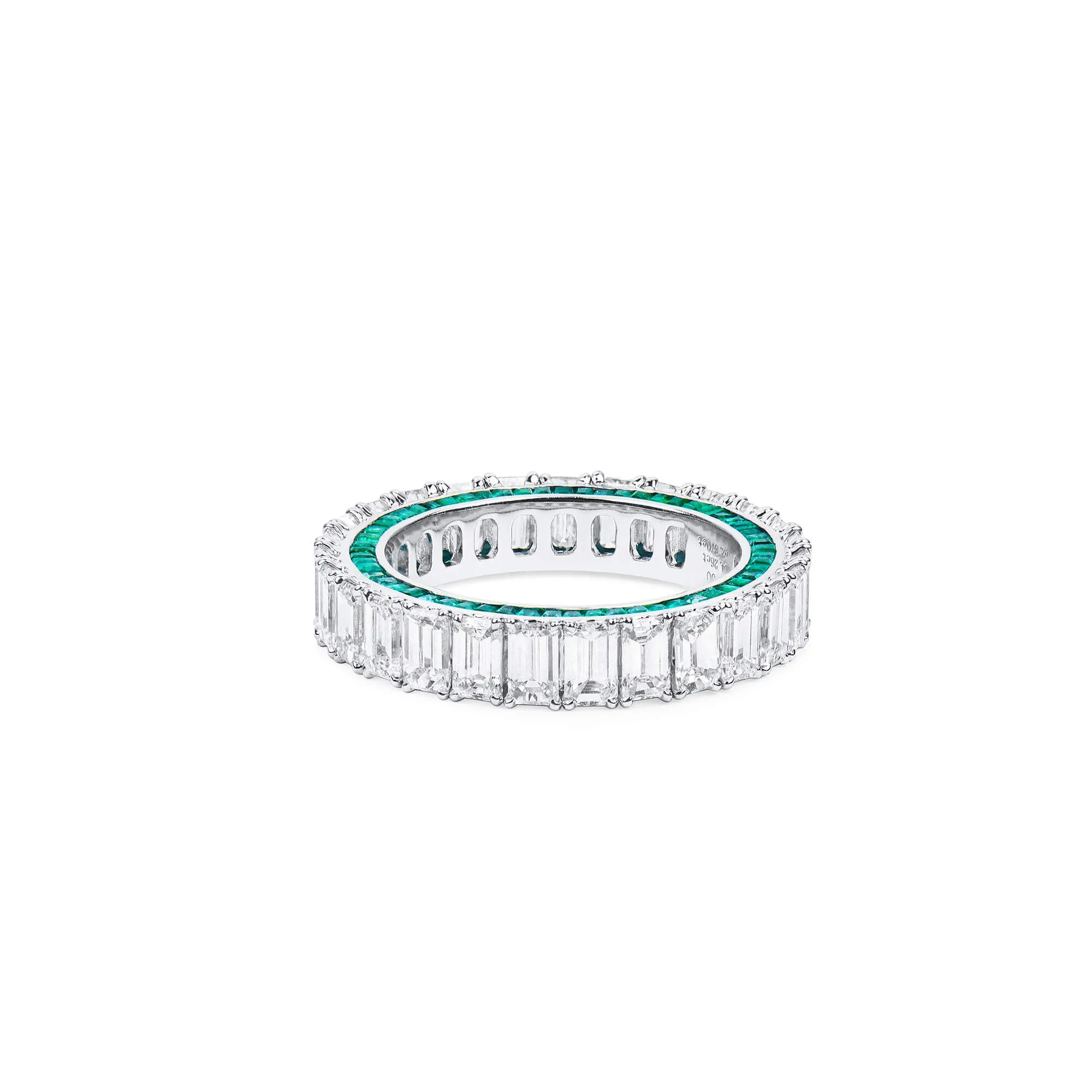 White Diamond and Emerald Eternity Band Ring, 4.26 Ct. (7.13 Ct. TW), Emerald Shape,Eternity Rings