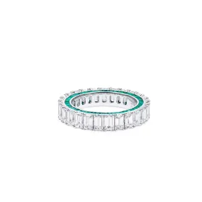 White Diamond and Emerald Eternity Band Ring, 4.26 Ct. (7.13 Ct. TW), Emerald Shape,Eternity Rings