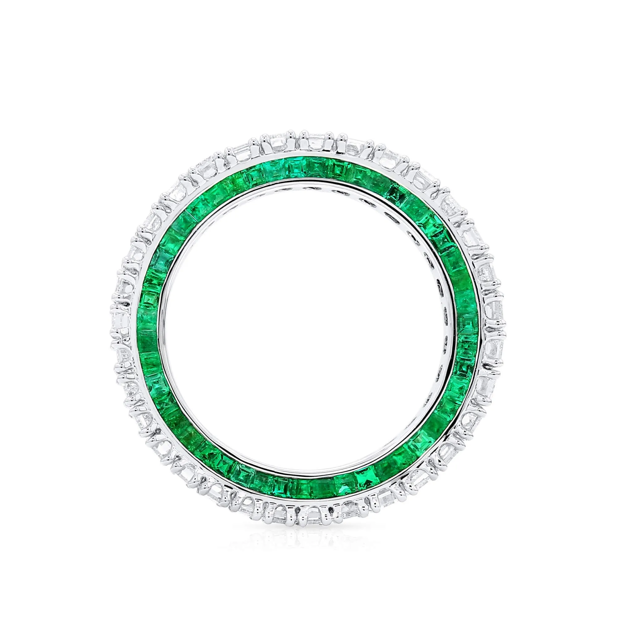 White Diamond and Emerald Eternity Band Ring, 4.87 Ct. (7.75 Ct. TW), Baguette shape,Eternity Rings