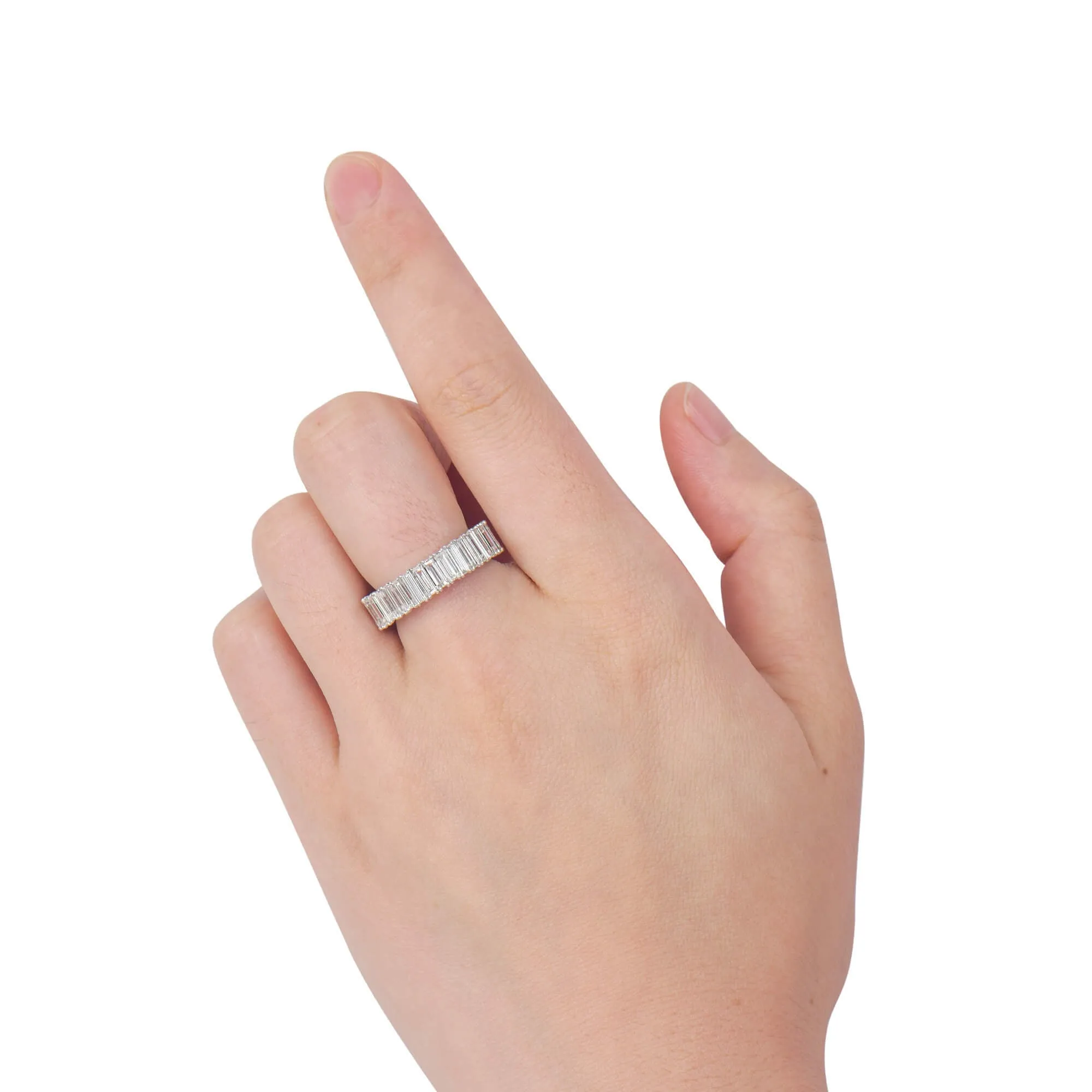 White Diamond and Emerald Eternity Band Ring, 4.87 Ct. (7.75 Ct. TW), Baguette shape,Eternity Rings