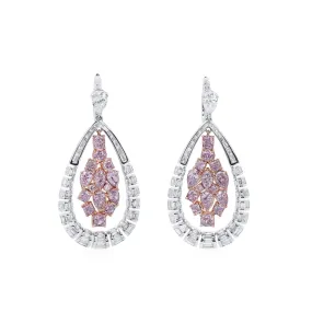 White Diamond Earrings, 5.49 Ct. TW, Round shape,Pink Diamond Earrings