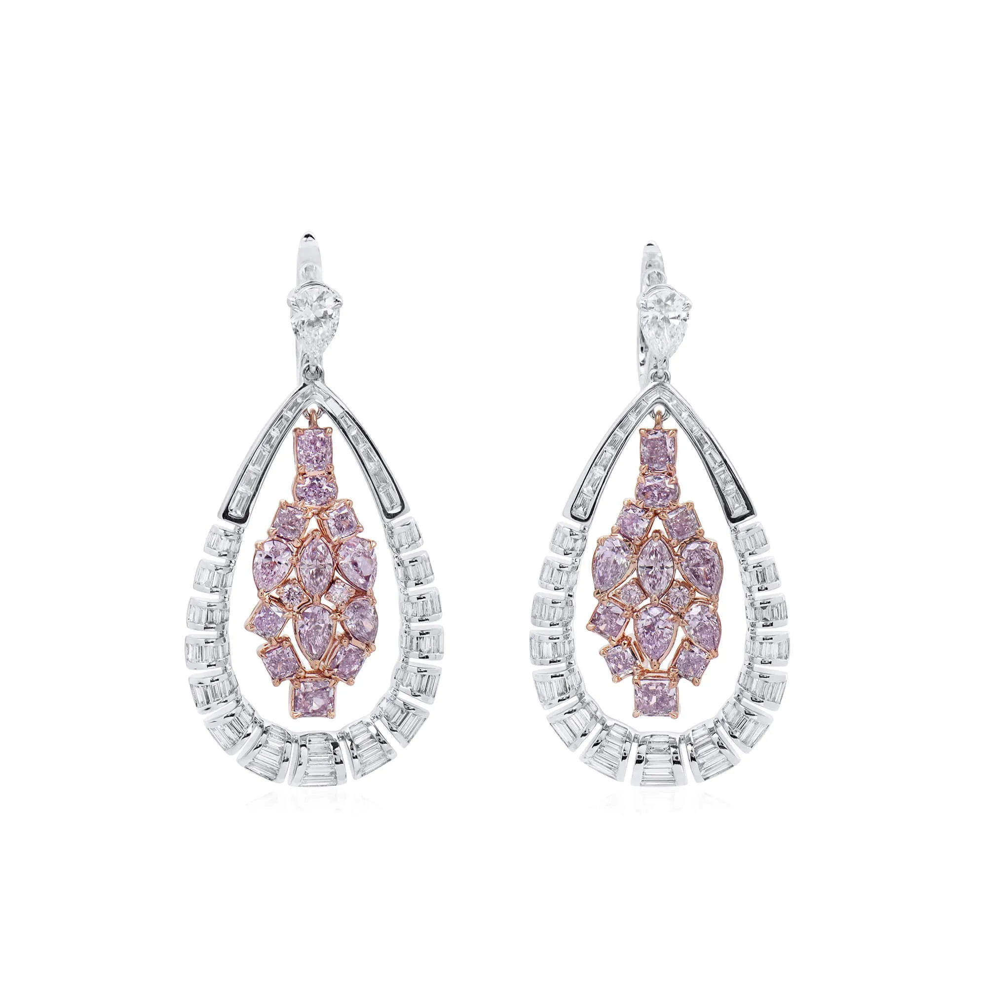 White Diamond Earrings, 5.49 Ct. TW, Round shape,Pink Diamond Earrings