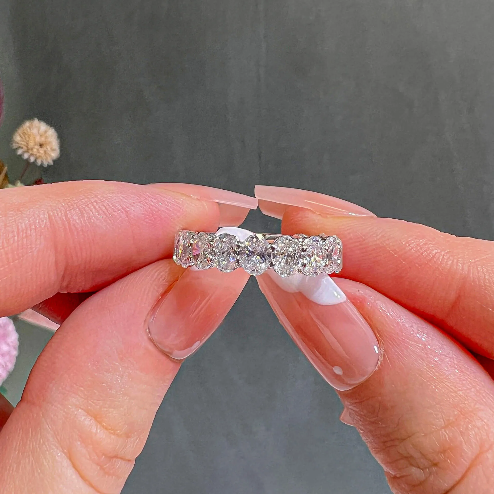 White Diamond Ring, 3.12 Ct. TW, Oval shape,Eternity Rings