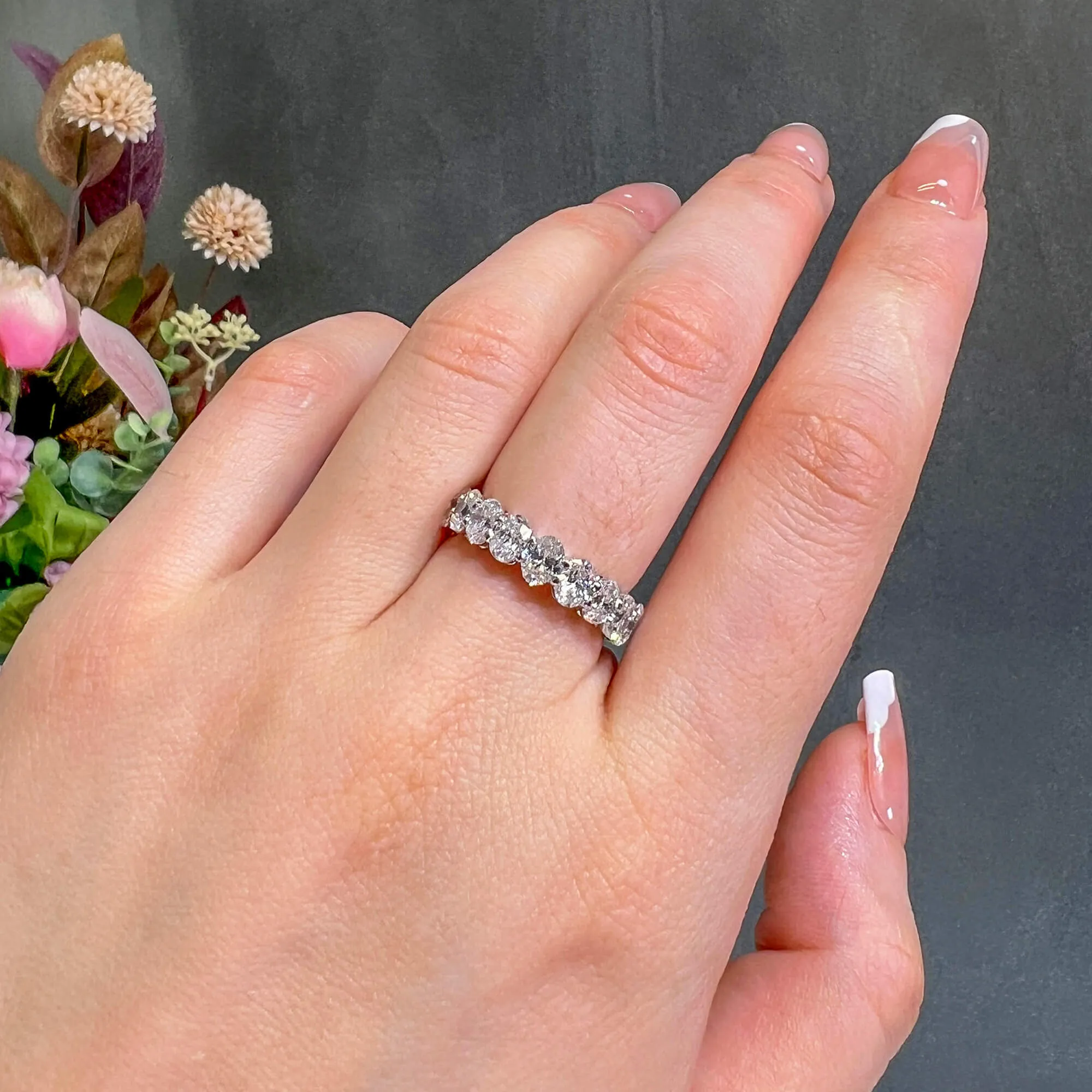 White Diamond Ring, 3.12 Ct. TW, Oval shape,Eternity Rings