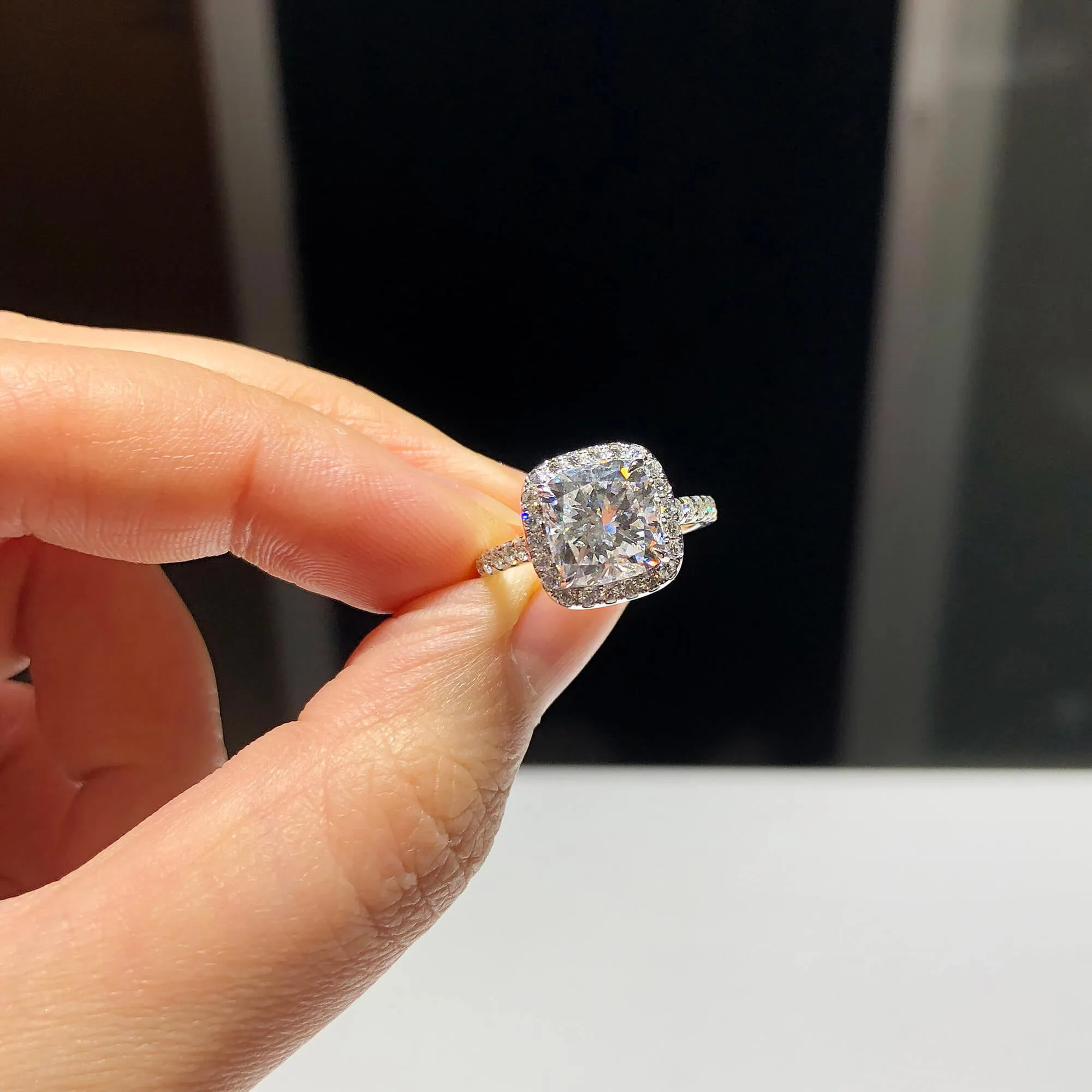 White Diamond Ring, 3.64 Ct. TW, Cushion Shape, GIA Certified,Rings Jewelry