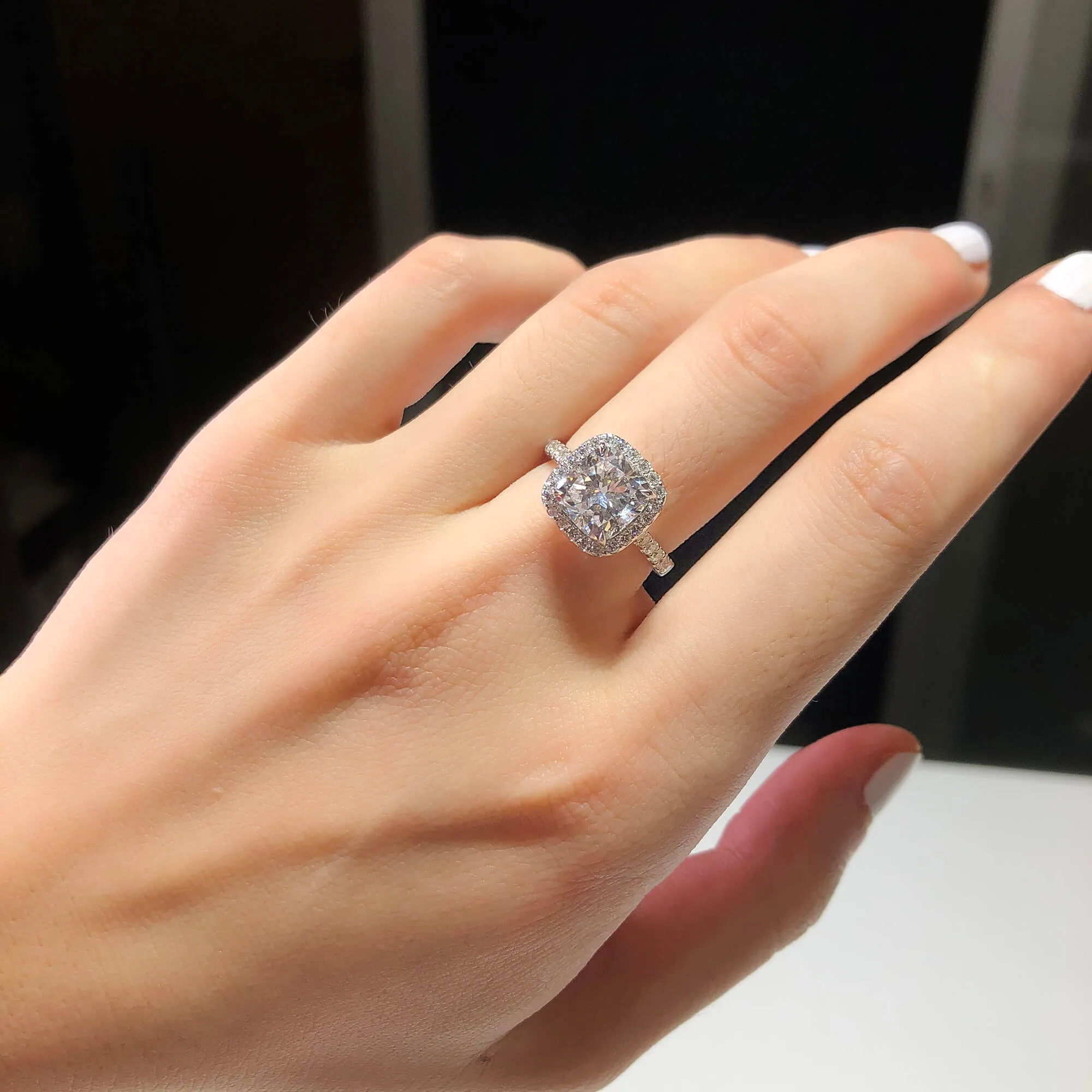 White Diamond Ring, 3.64 Ct. TW, Cushion Shape, GIA Certified,Rings Jewelry