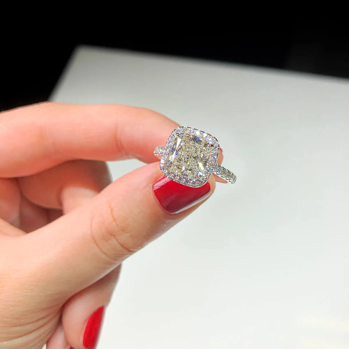 White Diamond Ring, 3.76 Ct. TW, Cushion Shape, GIA Certified,Rings Jewelry