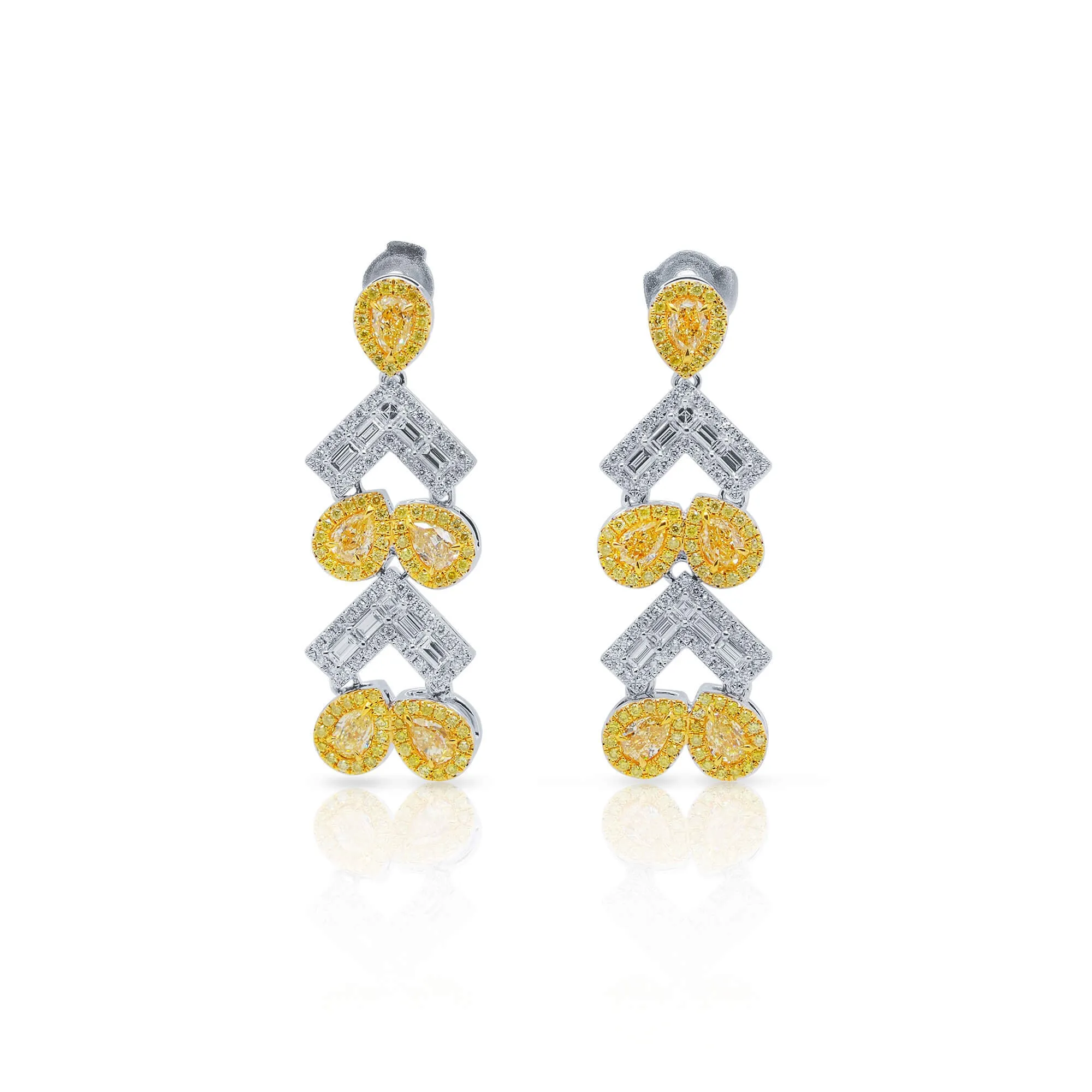Yellow and White Diamond Earrings, 2.74 Ct. (4.58 Ct. TW), Multishape,Earrings Diamond Yellow