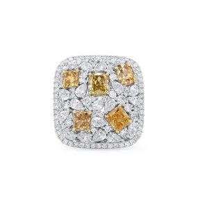 Yellow and White Diamond Ring,  6.39  CT. TW, Multishape,Rings Colored Diamond