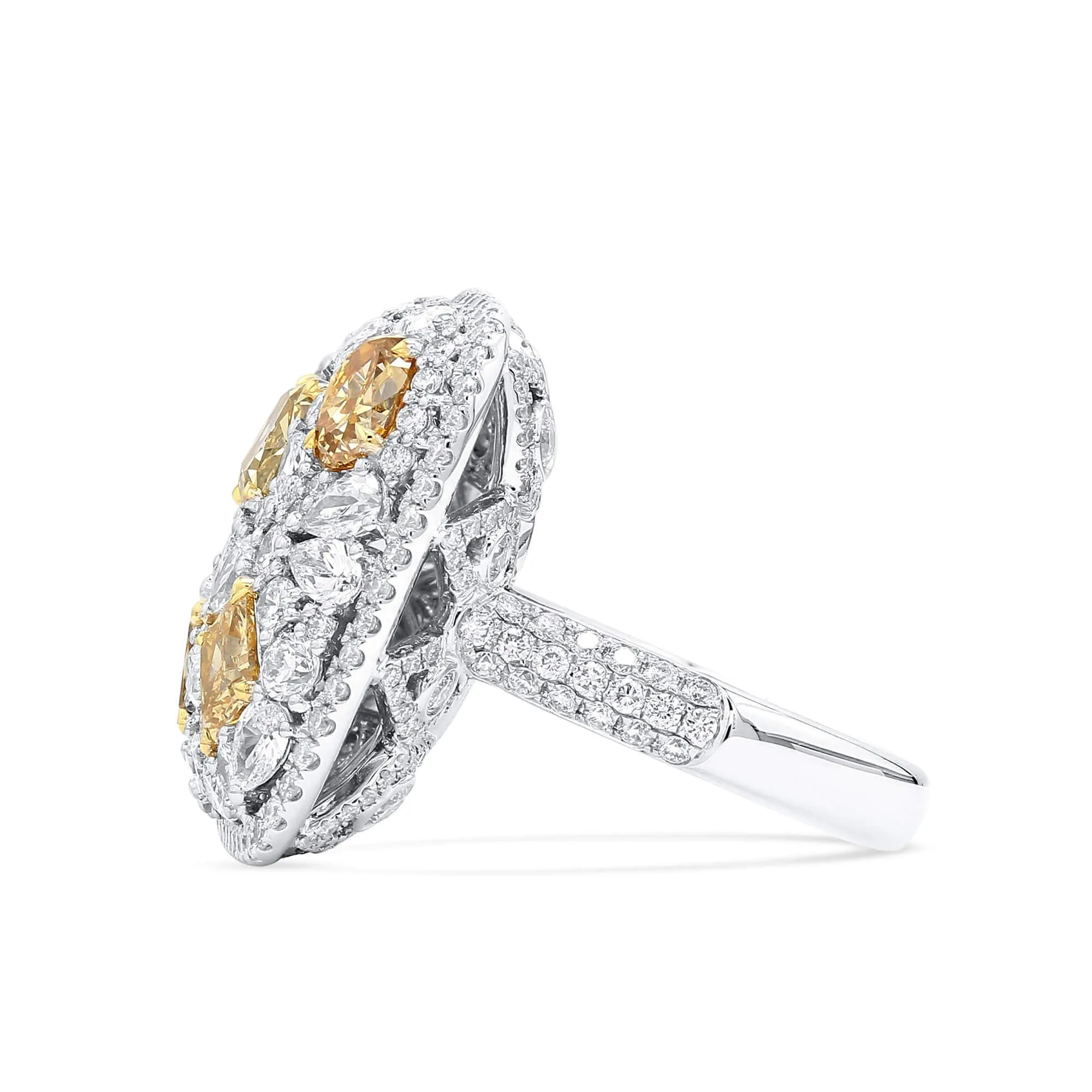 Yellow and White Diamond Ring,  6.39  CT. TW, Multishape,Rings Colored Diamond