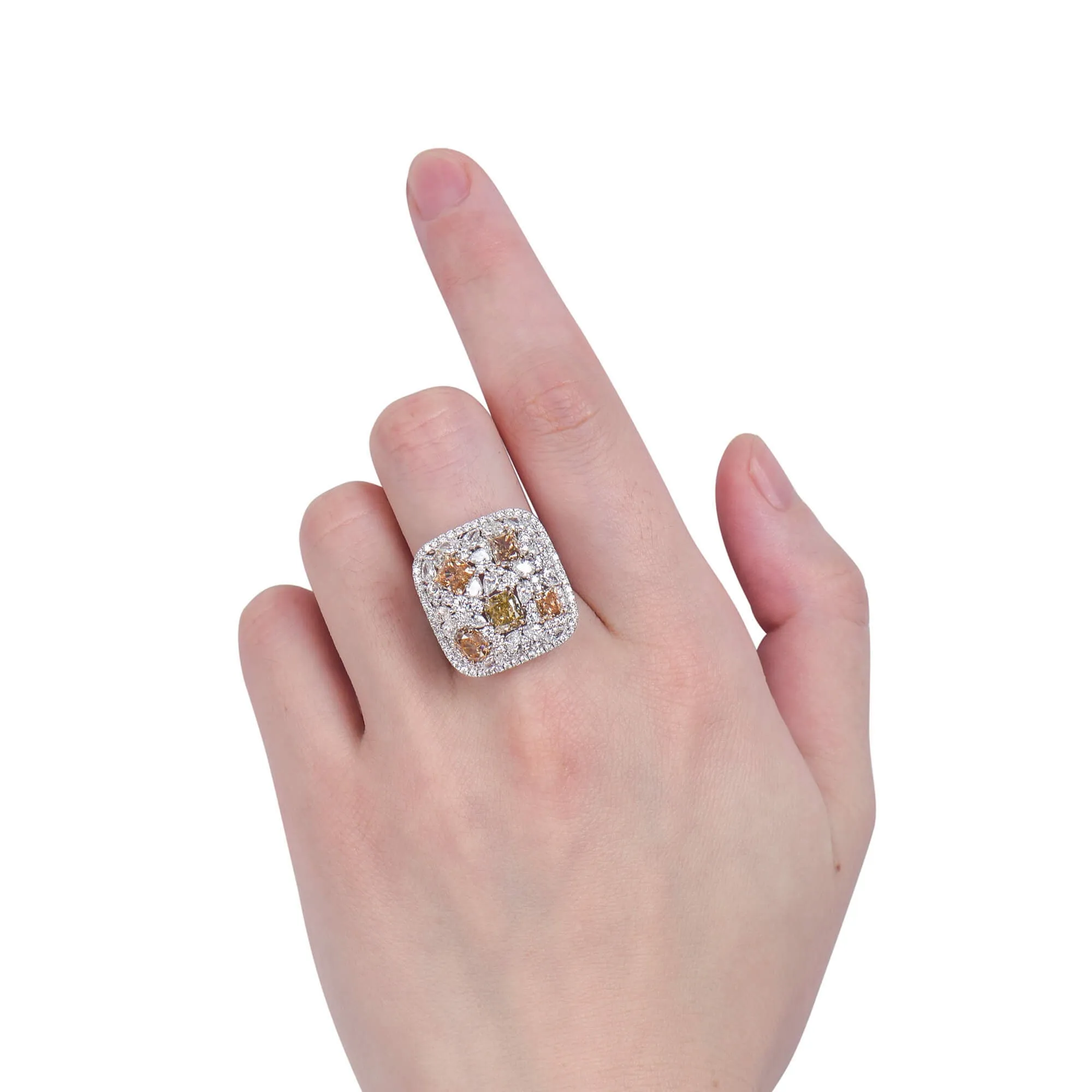 Yellow and White Diamond Ring,  6.39  CT. TW, Multishape,Rings Colored Diamond